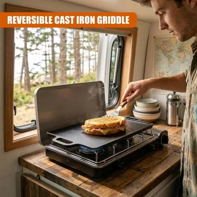 Griddle Plate Cast Iron Reversible BBQ Skillet Fry Pan Grill Double Sided