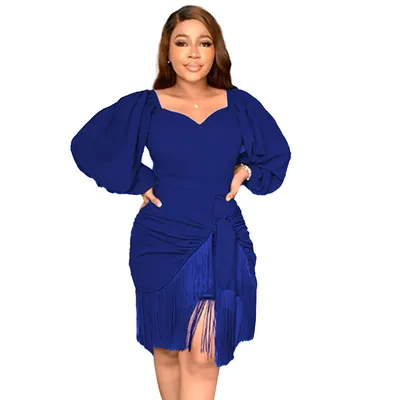 Women's Fashion Temperament Slim Square Neck Lantern Long Sleeve Dress