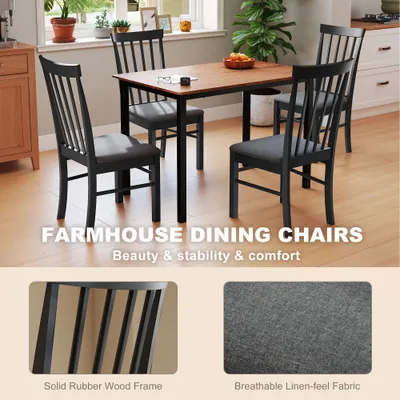 Wooden Dining Chairs Set Of 2, Farmhouse Upholstered Kitchen Chairs With Rubber Wood Frame, Black And Gray