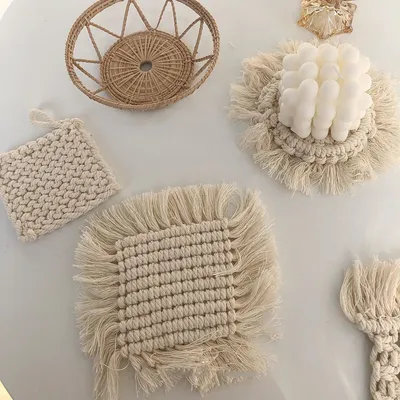 Handmade Cotton Woven Coaster Tassel Placemat Table Top Decoration