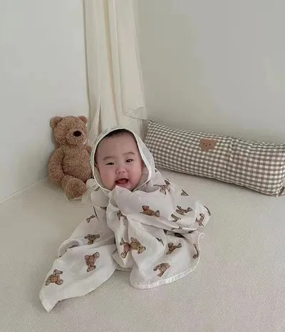 Rectangular Plaid Bear Cotton Soothing Anti-collision Pillow Baby Bed Cover Newborn Cushion