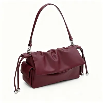 Cross-border Top-grain Leather Cloud Bag, High-end Versatile Genuine Leather Shoulder Bag, Fashionable Drawstring Pleated Underarm Bag