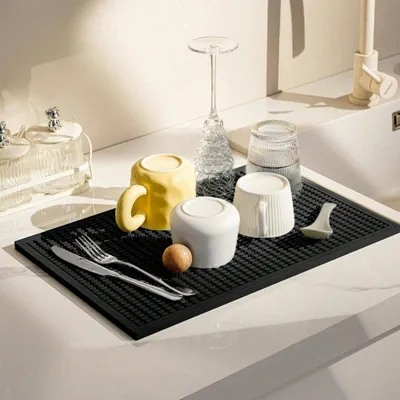 Set Of 2 18x12 Inch Heat Resistant Rubber Drying Mats, Multi Purpose Dish Draining Pads For Kitchen Countertops.
