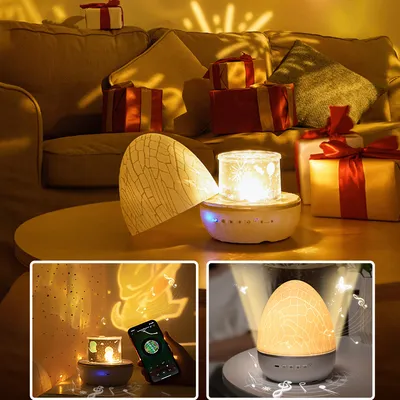 Night Light Dinosaur Eggshell Rotating Projector Romantic Starry Desk Lamp Colors Changing Gift For Children And Party