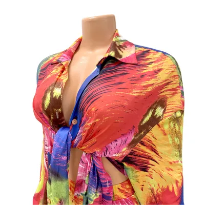 Women's Fashion Casual Printed Shirt Shorts Two Piece Set