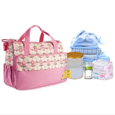 5PCS Baby Nappy Diaper Bags Set Mummy Diaper Shoulder Bags W Nappy Changing Pad Insulated Pockets