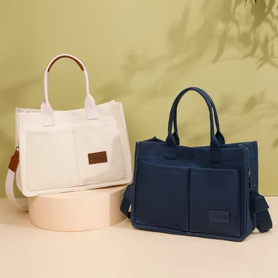 New Canvas Shoulder Bag Women Large Capacity Multi-pocket Handbags Casual Crossbody Shopper Bags