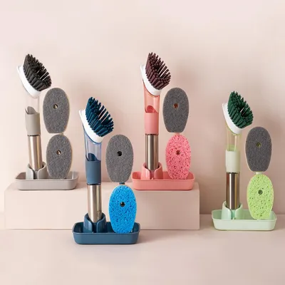 New Multifunctional Dish Brush Household Kitchen Oily Sponge Long Handle Cleaning Brush