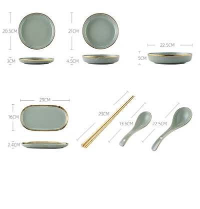 Light Luxury Rice Bowl Large Ceramic Plate Tableware Set Household