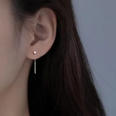 Sterling Silver Square Ear Wire Temperament Tassel