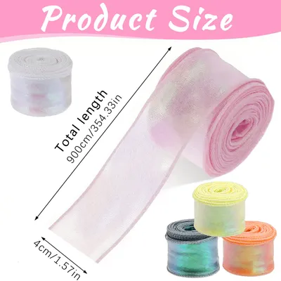 5 Rolls 10 Yard Shimmer Sheer Organza Ribbons 1.5 Inch Wide Laser Wired Edge Ribbon 5 Colors Chiffon Ribbon For DIY Crafts Gift Sewing Making Floral Bouquets Wrapping Bow Wedding Invitations Supplies