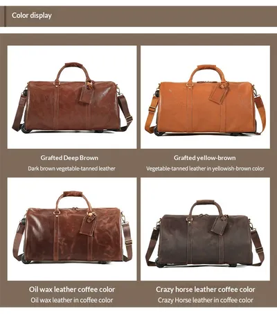 New Crazy Horse Leather Trolley Travel Bag, Retro Genuine Leather Travel Bag, Large Capacity Business Travel Luggage