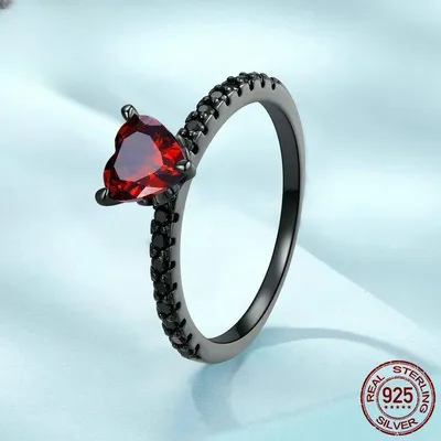 Sterling Silver S925 Dark Night Love Heart-shaped Ring