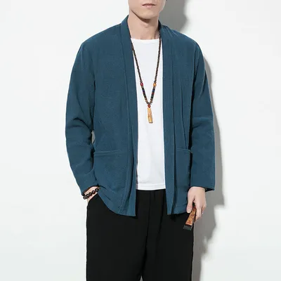 Spring Jacket Retro Cotton And Linen Cardigan Jacket Men's Plus Size Windbreaker