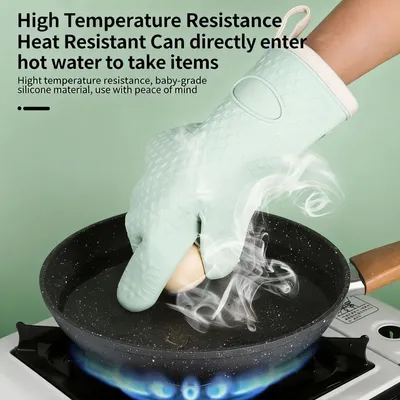 Silicone Oven Mitts Heat Resistant, Thick 5-Finger Kitchen Gloves With Cotton Lining For Baking BBQ Cooking, Non-Slip Waterproof Protective Gloves For Hot Pot Handling