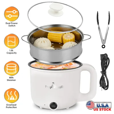 1Pc Electric Hot Pot With Steamer 1.8L Mini Portable Hot Pot With 300W 600W Dual Power For Egg Fried Rice Ramen Oatmeal Soup Overheat Protection For College Dorm Room Essential