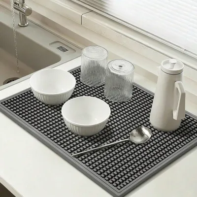 Set Of 2 18x12 Inch Heat Resistant Rubber Drying Mats, Multi Purpose Dish Draining Pads For Kitchen Countertops.