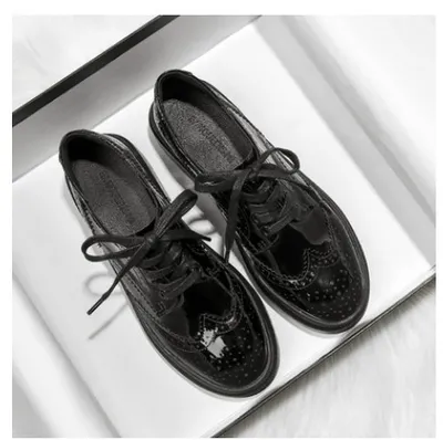 Women's British Style Patent Leather Thick-soled Small Leather Shoes