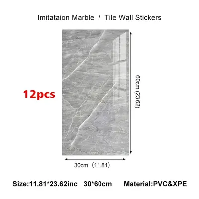12Pcs PVC Marble Tiles Wall Sticker Self-Adhesive Stick Kitchen Bathroom Decor