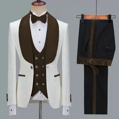Men's Fashion Casual Jacquard Suit Three Piece