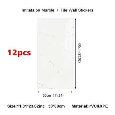 12Pcs PVC Marble Tiles Wall Sticker Self-Adhesive Stick Kitchen Bathroom Decor