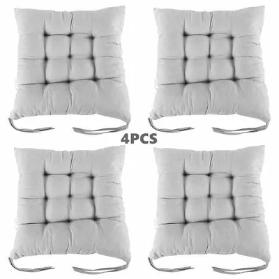 4 Pack Seat Pad Dining Room Garden Kitchen Chair Seat Cushions Tie On Plain UK