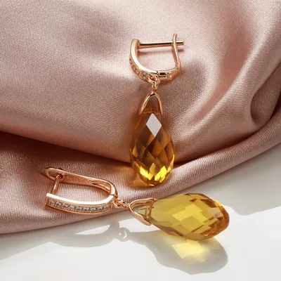 Women's Fashionable Temperament Yellow White Stone Earrings
