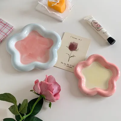 Ins Cream Chubby Cute Flower Creative Breakfast Plate Ceramic Plate