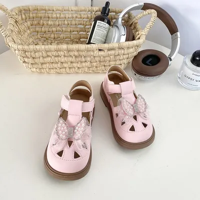 2026 New Summer Girls Princess Shoes, Fashion Kids Bow Sandals, Soft Sole Closed-Toe Summer