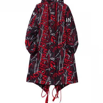 Mid-Length Handsome Full Print Fried Street Padded Jacket Thickened