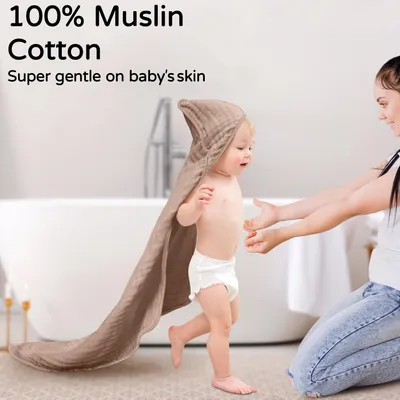 Hooded Baby Towels For Newborn Muslin Cotton Baby Bath Towel With Hood For Babies, Infant, Toddler And Kids, Large 90x90cm, Soft And Absorbent Newborn Essential