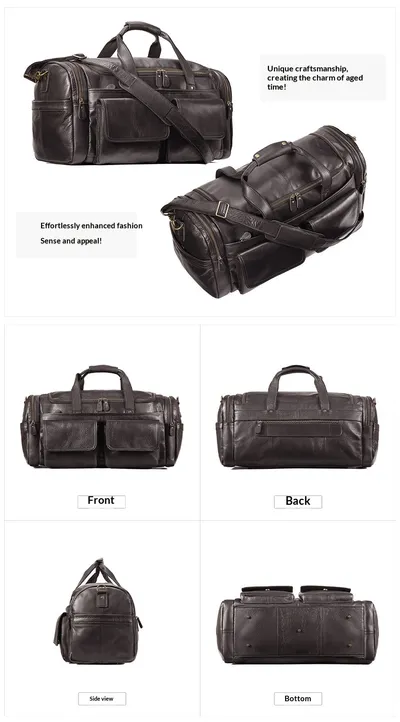 New Men's Genuine Leather Travel Bag, First-Layer Cowhide, Large Capacity Men's Handbag, Casual Travel And Business Trip Luggage Bag