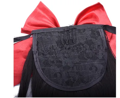 Red Bow Ponytail Wig Women''s Long Hair Ribbon Wig Ponytail
