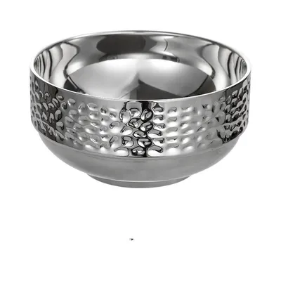 Stainless Steel Double-layer Anti-scald Household Rice Bowl Diamond Pattern