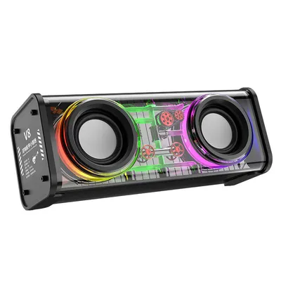 Portable Bluetooth Speaker With LED Lights&Transparent Casing, Bluetooth 5.3 Wireless Outdoor Speakers Support TWS PairingTF Card, 10W Stereo Sound, Electronics For Home, Outdoors, Travel Black