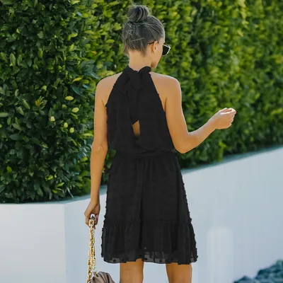 Jacquard Cutout Skirt Halterneck Chiffon Dress