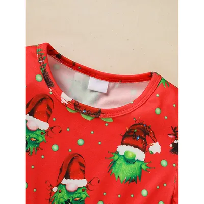 Toddler Kids Baby Girl Christmas Dress Outifts, Long Sleeves Cartoon Prints Party Dress With Heart Print Vest Coat Xmas Clothes Set