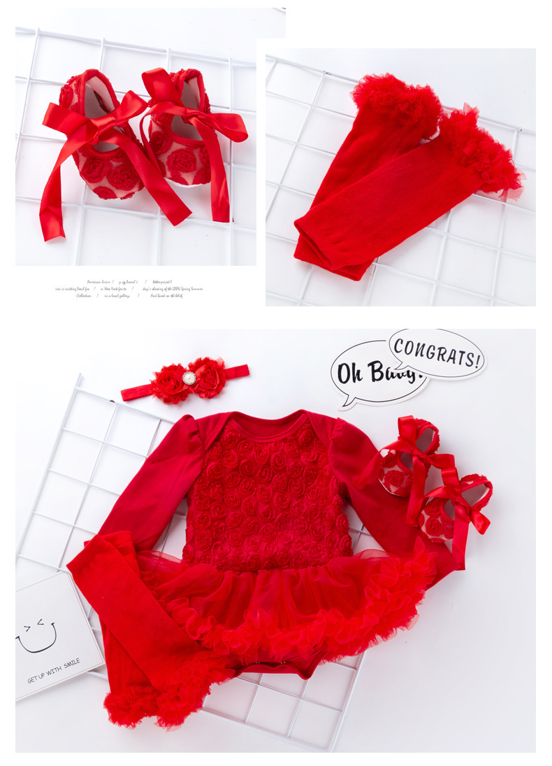 Baby Long Sleeve Compound Rose Romper Dress