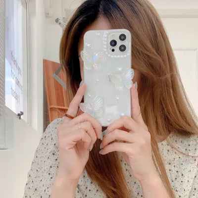 Laser Butterfly Pearl Plastic Phone Case