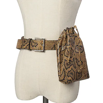 Women's snake print vertical belt bag