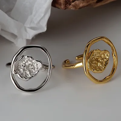 Simple S925 Sterling Silver Irregular Convex  Female Ins Opening Hollow Circle Index Finger Ring