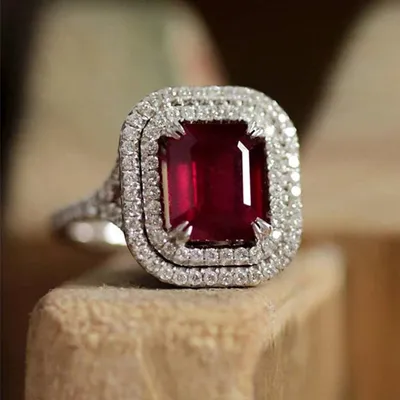 Ring Jewelry Opening Black Gold Garnet Heart Zircon