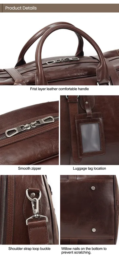 Vegetable Tanned Leather Luggage Bag, Men's Bag, Sports And Fitness Bag, Genuine Leather Business Handbag, Short Distance Outdoor Travel Bag