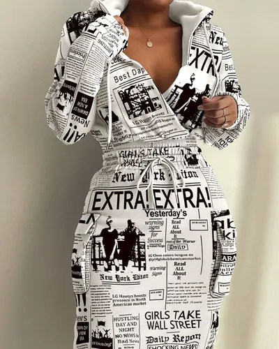 Women's Fashion Printed Waist Pocket Dress