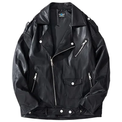 Men's Street Zipper Loose Hip Hop PU Leather Jacket