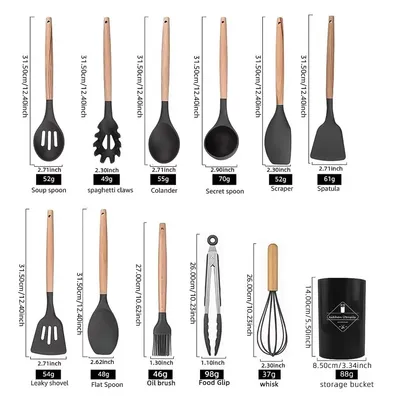 14-Piece Silicone Kitchen Utensils Set Non-stick Cooking Spoon And Baking Tools---Black