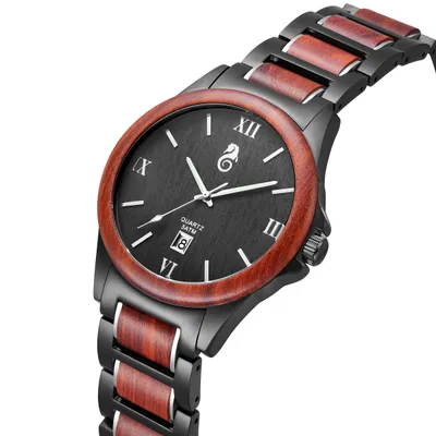 Men Quartz Sandalwood Watch Black