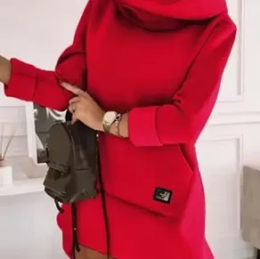 High-neck Hooded Mid-length Hoodie