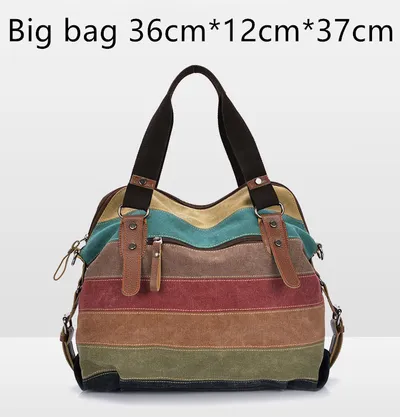 KVKY Brand Fashion Canvas Bag Brand Women Handbag Classic Patchwork Casual Female Shoulder Bags Striped Rainbow Purse Pouch