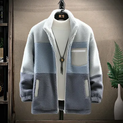 Lamb wool Hong Kong style loose men's cotton coat